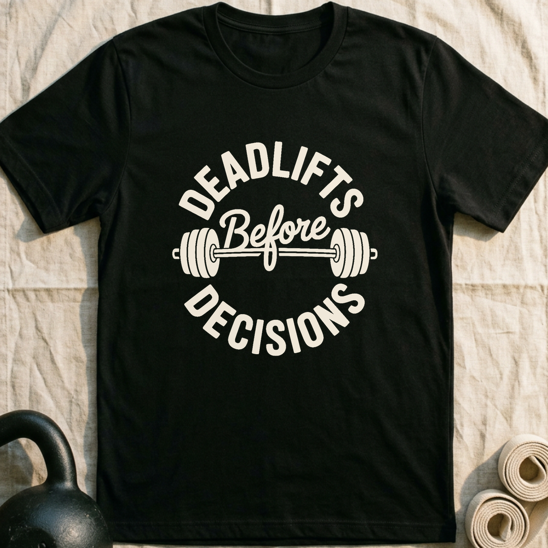 Deadlifts Before Decisions T-Shirt — Black