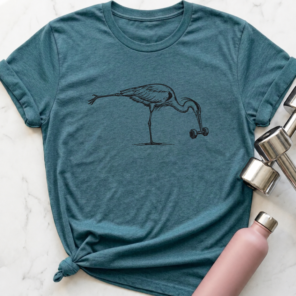 Single Leg RDL Heron T-Shirt — Heather Deep Teal